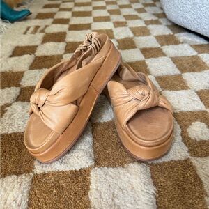 Silent D Platform Leather Sandals with Knot Detail